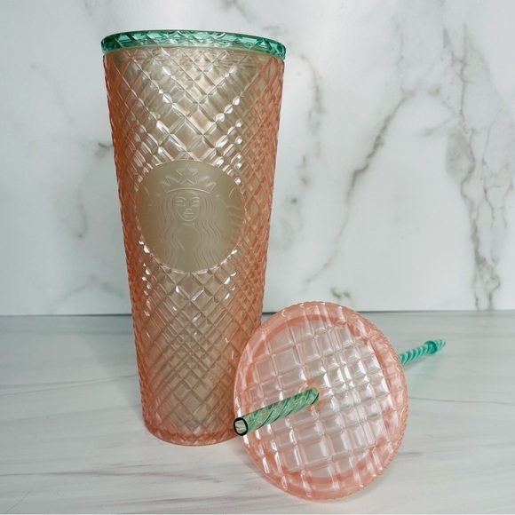 Starbucks 2023 Summer Jeweled Pearl Pink Green Venti 24oz Cold Cup Tumbler NWT - Picture 5 of 6